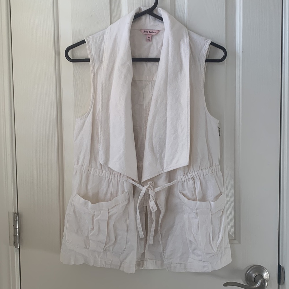 Juicy Couture Safari Type Sleeveless Vest Open Drape Front White XS